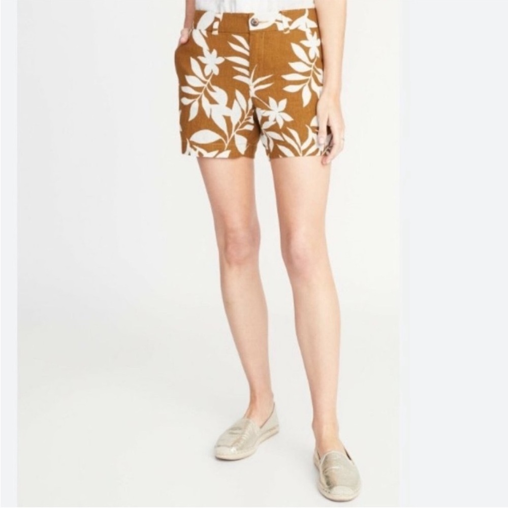 Old Navy Women's Brown Tropical Floral Linen Blend Everyday Shorts Size 8 - Picture 5 of 5